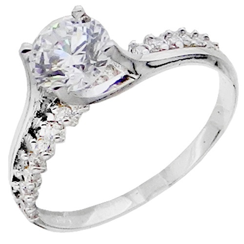 Λευκόχρυσο  δαχτυλίδι μονόπετρο Κ14 με ζιργκόν