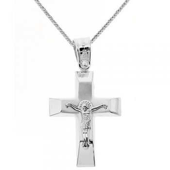 Λευκόχρυσος  βαπτιστικός σταυρός Κ14 με αλυσίδα