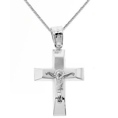Λευκόχρυσος  βαπτιστικός σταυρός Κ14 με αλυσίδα