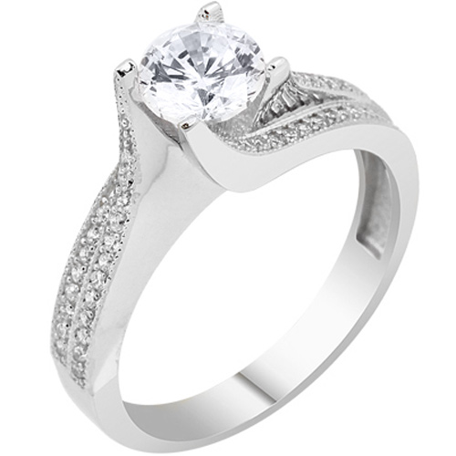 Λευκόχρυσο μονόπετρο δαχτυλίδι Κ14