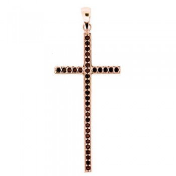 Σταυρός από ροζ χρυσό Κ14 με ζιργκόν