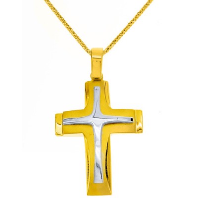 Χρυσός βαπτιστικός σταυρός Κ9 με αλυσίδα