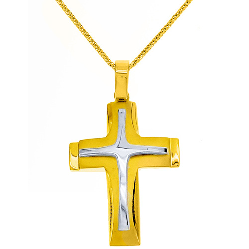 Χρυσός βαπτιστικός σταυρός Κ9 με αλυσίδα