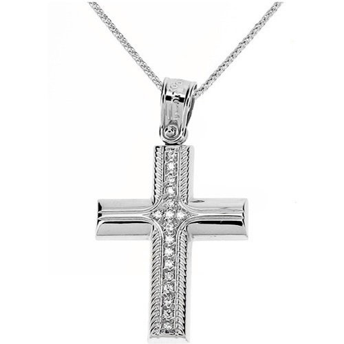 Λευκόχρυσος βαπτιστικός σταυρός Κ14 με αλυσίδα