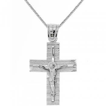Λευκόχρυσος βαπτιστικός σταυρός Κ14 με αλυσίδα