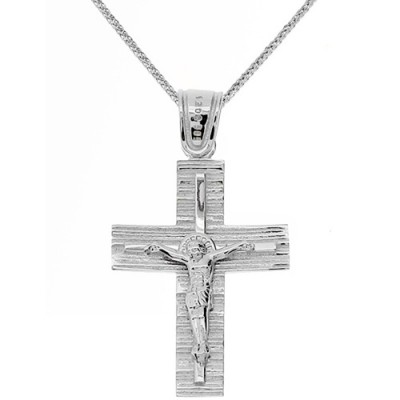 Λευκόχρυσος βαπτιστικός σταυρός Κ14 με αλυσίδα
