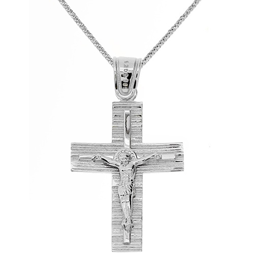 Λευκόχρυσος βαπτιστικός σταυρός Κ14 με αλυσίδα