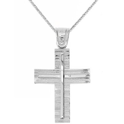 Λευκόχρυσος βαπτιστικός σταυρός Κ14 με αλυσίδα