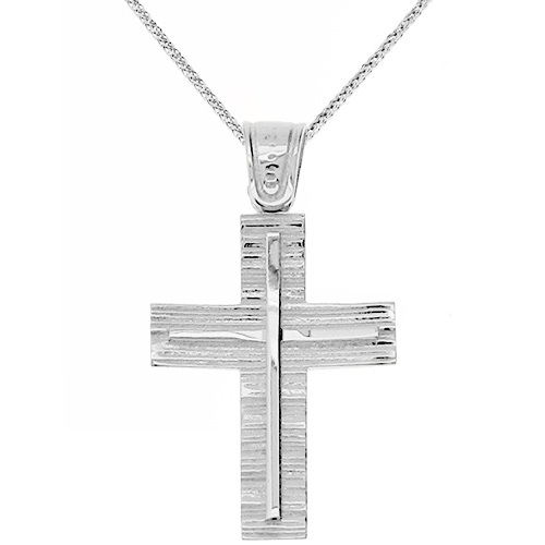 Λευκόχρυσος βαπτιστικός σταυρός Κ14 με αλυσίδα
