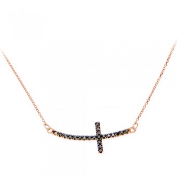 Σταυρός από ροζ χρυσό Κ18 με μαύρα διαμάντια