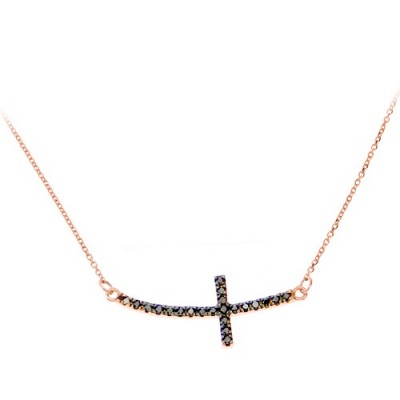 Σταυρός από ροζ χρυσό Κ18 με μαύρα διαμάντια