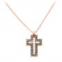 Σταυρός από ροζ χρυσό Κ18 με μαύρα διαμάντια