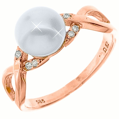 Δαχτυλίδι από ροζ χρυσό Κ14 με ζιργκόν και μαργαριτάρι