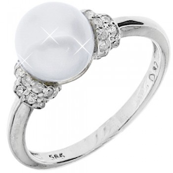 Λευκόχρυσο δαχτυλίδι Κ14 με μαργαριτάρι και ζιργκόν
