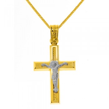 Χρυσός βαπτιστικός σταυρός Κ14 με αλυσίδα