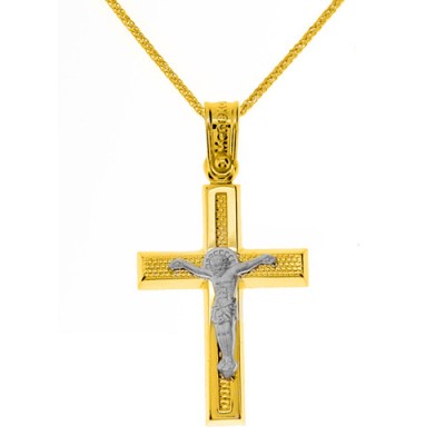 Χρυσός βαπτιστικός σταυρός Κ14 με αλυσίδα
