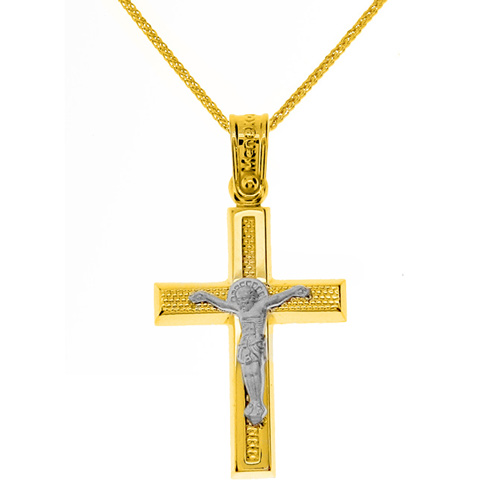 Χρυσός βαπτιστικός σταυρός Κ14 με αλυσίδα