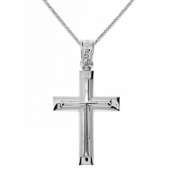 Λευκόχρυσος βαπτιστικός σταυρός Κ14 με αλυσίδα