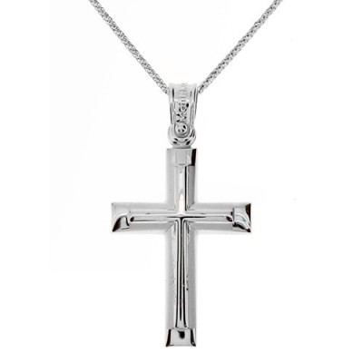 Λευκόχρυσος βαπτιστικός σταυρός Κ14 με αλυσίδα