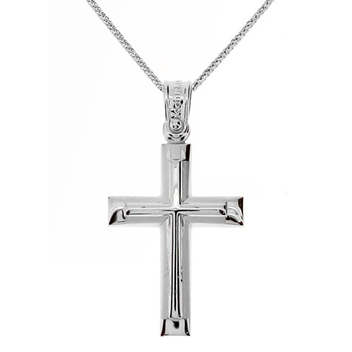 Λευκόχρυσος βαπτιστικός σταυρός Κ14 με αλυσίδα