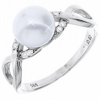 Λευκόχρυσο δαχτυλίδι Κ14 με μαργαριτάρι και ζιργκόν
