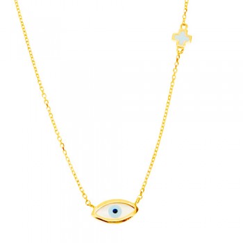 Χρυσό κολιέ μάτι Κ14 με σμάλτο