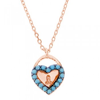 Ασημένιο κολιέ 925 σε ροζ χρώμα με τυρκουάζ