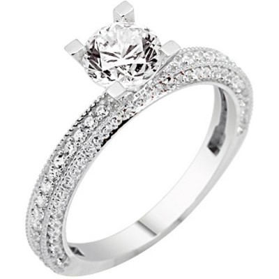 Λευκόχρυσο μονόπετρο δαχτυλίδι Κ9 με ζιργκόν