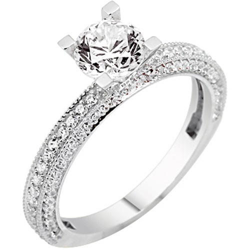 Λευκόχρυσο μονόπετρο δαχτυλίδι Κ9 με ζιργκόν