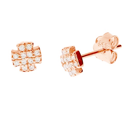 Σκουλαρίκια από ροζ χρυσό Κ14 με ζιργκόν