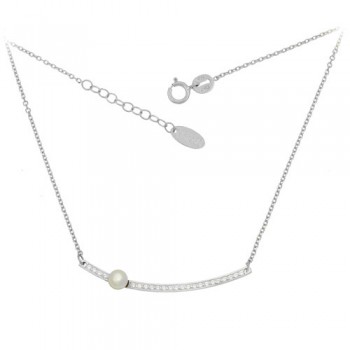 Λευκόχρυσο κολιέ μπάρα Κ9 με ζιργκόν