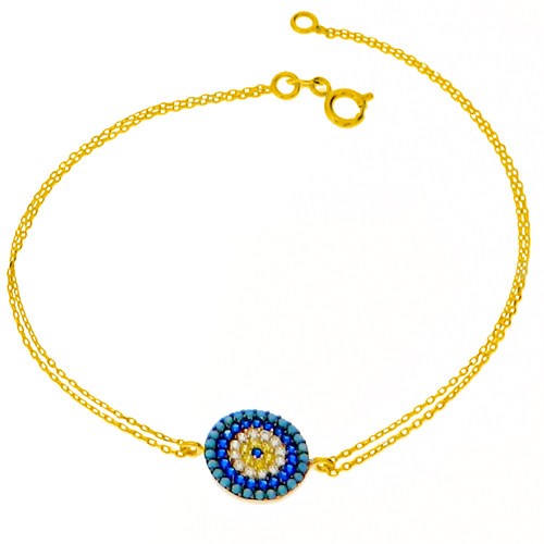 Χρυσό βραχιόλι Κ14 με ζιργκόν και τυρκουάζ