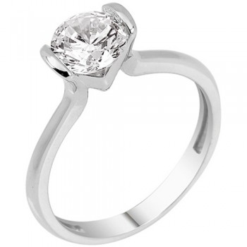 Λευκόχρυσο μονόπετρο δαχτυλίδι Κ14 με ζιργκόν