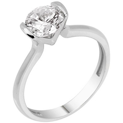 Λευκόχρυσο μονόπετρο δαχτυλίδι Κ14 με ζιργκόν