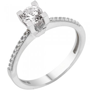 Λευκόχρυσο μονόπετρο δαχτυλίδι Κ14 με ζιργκόν