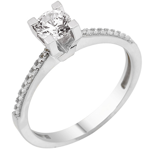 Λευκόχρυσο μονόπετρο δαχτυλίδι Κ14 με ζιργκόν