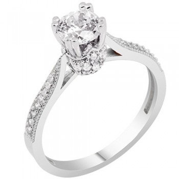 Λευκόχρυσο μονόπετρο δαχτυλίδι Κ14 με ζιργκόν