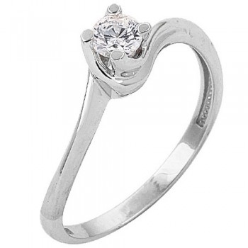 Λευκόχρυσο μονόπετρο δαχτυλίδι Κ14 με ζιργκόν