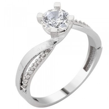 Λευκόχρυσο μονόπετρο δαχτυλίδι Κ14 με ζιργκόν