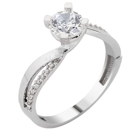 Λευκόχρυσο μονόπετρο δαχτυλίδι Κ14 με ζιργκόν