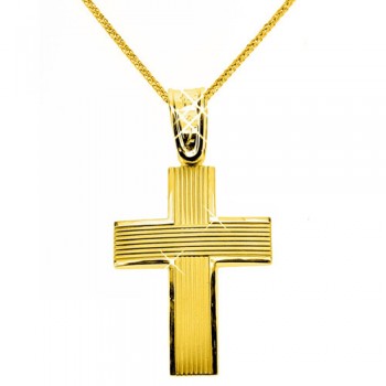Μασίφ χρυσός βαπτιστικός σταυρός Κ14 με αλυσίδα