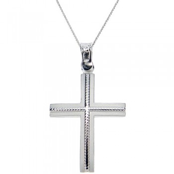 Λευκόχρυσος βαπτιστικός σταυρός Κ14 με αλυσίδα