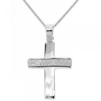 Λευκόχρυσος βαπτιστικός σταυρός Κ14 με αλυσίδα