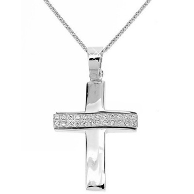 Λευκόχρυσος βαπτιστικός σταυρός Κ14 με αλυσίδα