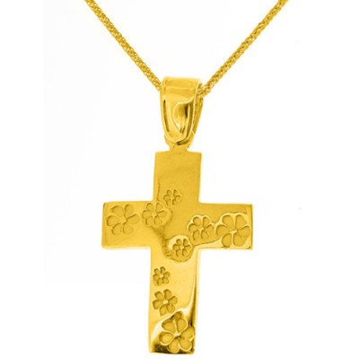 Χρυσός βαπτιστικός σταυρός Κ14 με αλυσίδα