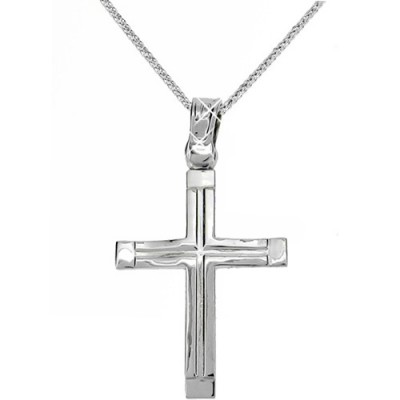 Λευκόχρυσος βαπτιστικός σταυρός Κ14 με αλυσίδα