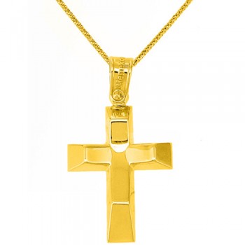 Χρυσός βαπτιστικός σταυρός Κ14 με αλυσίδα