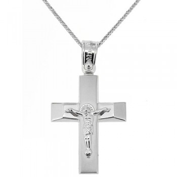 Λευκόχρυσος βαπτιστικός σταυρός Κ14 με αλυσίδα