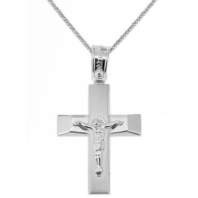 Λευκόχρυσος βαπτιστικός σταυρός Κ14 με αλυσίδα