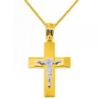 Χρυσός βαπτιστικός σταυρός Κ14 με αλυσίδα